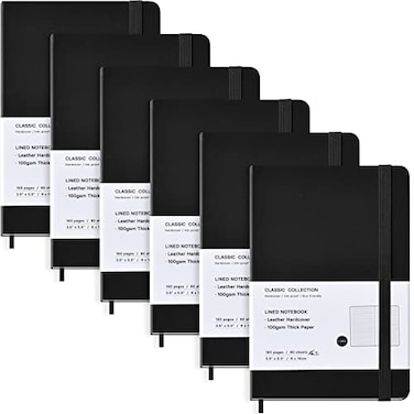 Coopay 6 Pack Pocket Notebook Journals Bulk 35 x 55 160 Lined Pages A6 Mini Notepad Hardcover leather Journal with 100GSM Thick Paper Small Notebooks for Writing Work Men Women Black