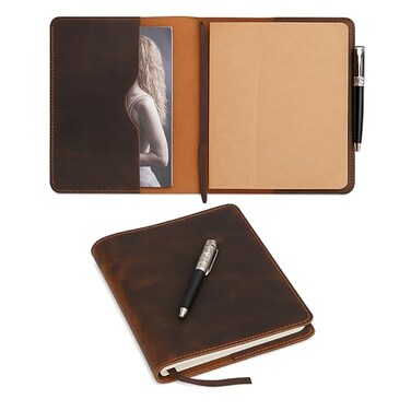 TheAntiq Brown XL Leather Journal Cover 75 x 95 Refillable Genuine Leather Notebook Cover for Composition Notebook Planner Diary Handmade Protective Travel Writing Case