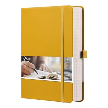 EMSHOI Graph Paper Notebook 256 Pages A5 Graph NotebookJournal Square Grid Notebooks for Work 120gsm Thick Paper Executive Hardcover Leather Inner Pocket Pen Loop 575 838Yellow