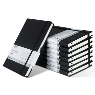 POPRUN Lined Journal Notebook 8 Pack A5 College Ruled Hardcover Notepad 55 x 83 240 Pages A5 Medium PU Leather Notebooks with Inner Pocket for Work School Supply Note Taking Business Black