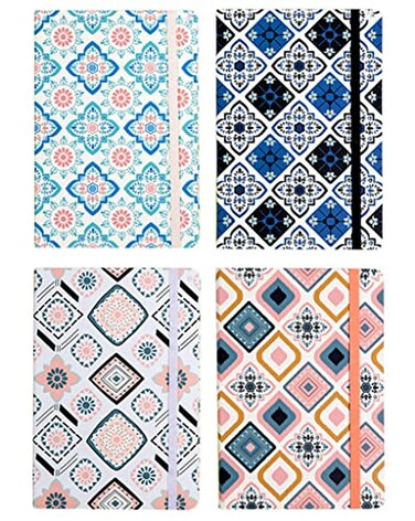 ALIMITOPIA 4 Pack Hardcover Notebook JournalRuled Hardback Book Notepad Diary Memo Steno PlannerA5 Size83x5796 SheetsRuled Pages Retro pattern