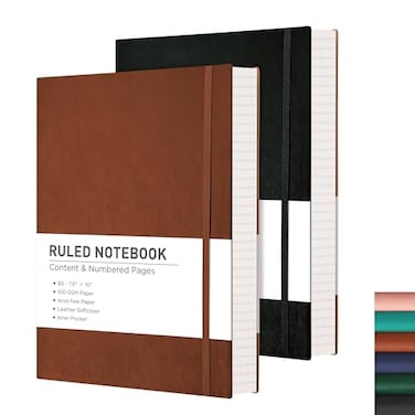 RETTACY Lined Journal Notebook 2Pack 204 Numbered Pages per Pack B5 Medium 76 10 Leather Softcover 100 GSM Thick Paper for Writing Work School Black Brown