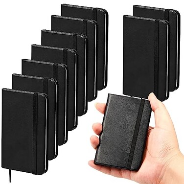 Qeeenar 10 Pcs Mini Black Leather Pocket Notebook Bulk 4 x 25 Inch Small Journal Note Book 50 Sheets Hardcover Tiny Notepad Lined for Office Home School Writing Supplies