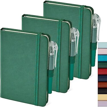 NIRMIRO 3 Pack Pocket Notebook Journals Mini Small Leather Lined Journal Notebooks for Note Taking Small Notepad with Pen Holder Dark Green