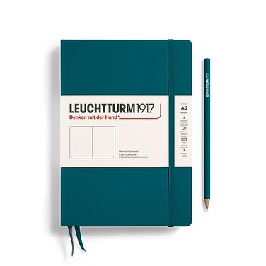 LEUCHTTURM1917 Notebook Hardcover Medium A5251 Numbered Pages for Writing and Journaling Pacific Green Plain