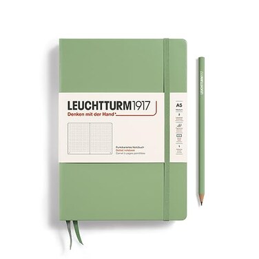 LEUCHTTURM1917 Notebook Hardcover Medium A5251 Numbered Pages for Writing and Journaling Sage Dotted