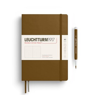 LEUCHTTURM1917 Notebook Hardcover Medium A5251 Numbered Pages for Writing and Journaling Thinking Ahead Dotted Paper Spice Brown