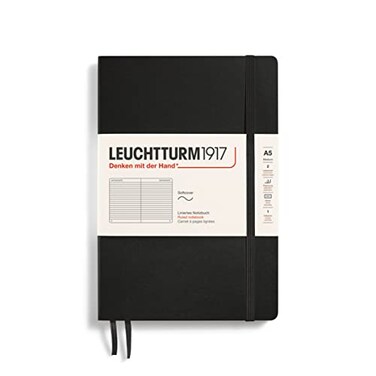 LEUCHTTURM1917 Notebook Softcover Medium A5123 Numbered Pages for Writing and Journaling Ruled Black