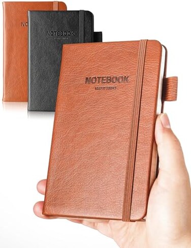 AISBUGUR Pocket Notebook Small Notebook 2Pack 37 x 57 Pocket Notebooks Hardcover with Thick Lined Paper Inner Pockets Cover Letter Embossing Design Mini Journal Notepad BlackBrown