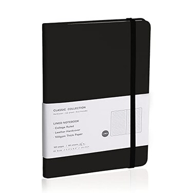 EMOMAS Lined Journal Notebook Hardcover Notebook for Men Women Journals for Writing Work School Home Daily Notes 160 Pages Medium A5 57x8 100 gsm Thick Paper Black