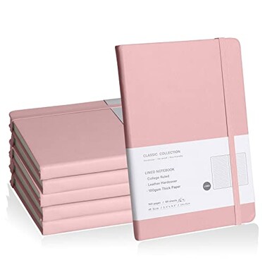EMOMAS Lined Journal Notebook 6Pack Hardcover Notebook for Men Women Journals for Writing Work School Home Daily Notes 160 Pages Medium A5 57x8 100 gsm Thick Paper pink