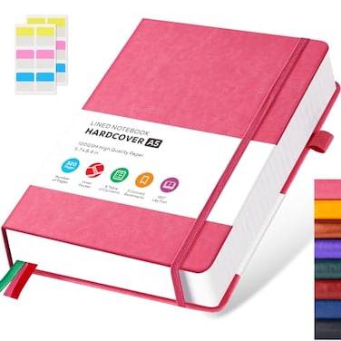 FOCUS DAY Lined Journal Notebook for WomenMen Writing Work 320 Pages Hardcover Pink Leather Daily Diary Journals Note book College Ruled for Note Taking A5 57 X 84