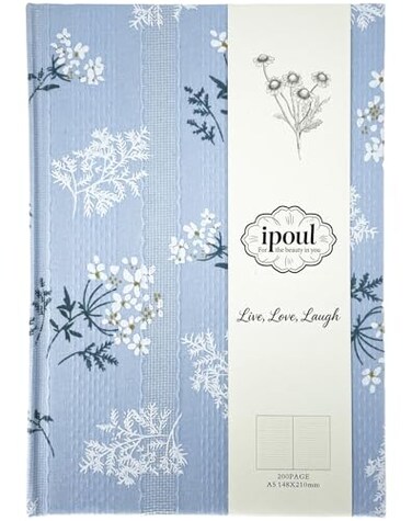 ipoul Floral Hardcover Journal for Writing Lined Notebook for women A5 200 Pages 6x8 Medium Size Notebook Floret Printed Fabric Linen Personal Journal Lay Flat Notebook Reading Journal Blue