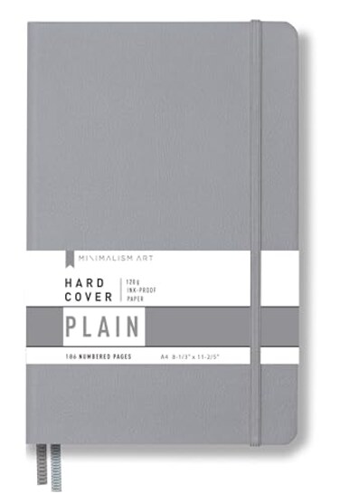 Minimalism Art Premium Hard Cover Notebook Journal XLarge Size Master A4 83 x 114 186NumberedPages GussetedPocket Ribbon Bookmark Extra Thick InkProofPaper120gsm Plain Gray