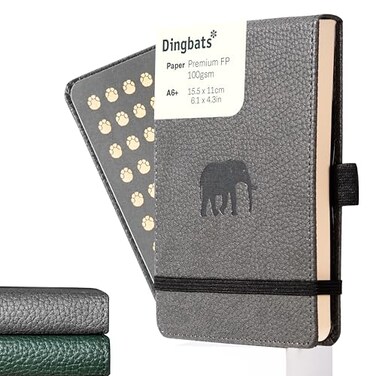 Dingbats* Notebooks Wildlife Grid Reporter A6 Notebook PU Leather Hardcover Pocket Journal for Work Travel Pocket Elastic Closure Pen Holder Bookmark