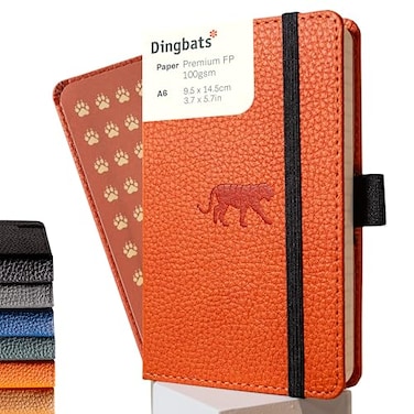 Dingbats* Notebooks Dingbats Wildlife Lined Pocket Notebook Orange Tiger A6 Hardcover Cream 100gsm InkProof Paper Includes Pocket Elastic Closure Bookmark