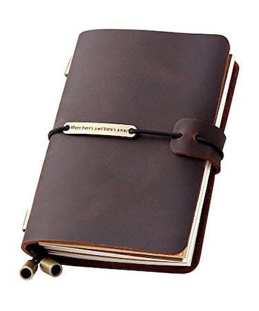 Robrasim Refillable Handmade Travelers Notebook Leather Travel Journal Notebook for Men Women Perfect for Writing Gifts Travelers Small Size 52 x 4 Inches Coffee