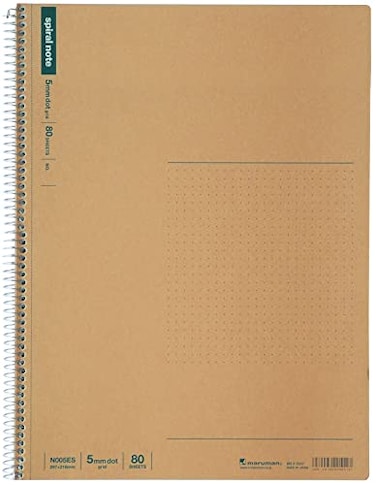 Maruman Spiral Note Basic Dot Grid Notebook A4 827 x 1169 80 Sheets 160 Pages 5mm Dotted Journal Perforated Pages WireBound to Lay Flat Sturdy Kraft Cover Made in Japan