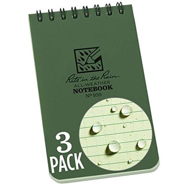 Rite in the Rain Weatherproof Top Spiral Notebook 3 x 5 Green Cover Universal Pattern 3 Pack No 9353X