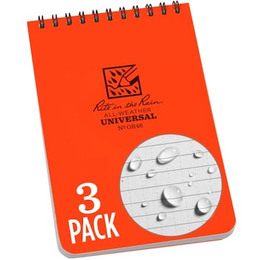 Rite in the Rain Weatherproof Top Spiral Notebook 4 x 6 Orange Cover Universal Pattern 3 Pack NoOR463