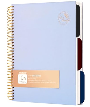 FLYING EAGLE 3 Subject Spiral Notebook Large Spiral Notebook 85 X 11 Blue Journal for Women Men 100 GSM Thick Paper 104 Sheets Hardcover Notebook for Work School Writing Note Taking Blue