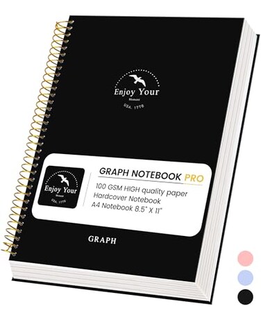 FLYING EAGLE 85 x 11 Large Graph Notebook Journal Spiral Graph Grid Notebook 210 Pages Hardcover Graph Notebook Engineering Paper Notebook Graphing Notebook for Men Women Black