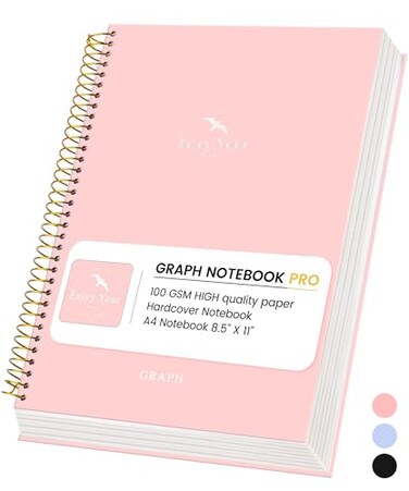 FLYING EAGLE 85 x 11 Large Graph Notebook Journal Spiral Graph Grid Notebook 210 Pages Hardcover Notebook Engineering Paper Notebook Graphing Notebook for Men Women Pink