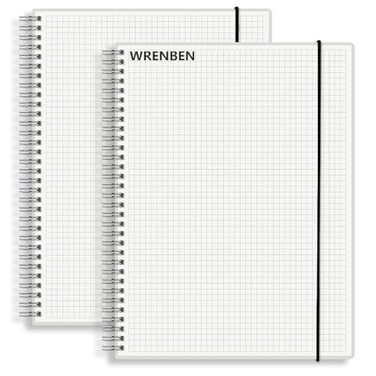 WRENBEN A5 Spiral Notebook 120gsm Graph Paper Notebook 160 Pages Per Hardcover Grid Notebooks 57 x 83 Inches 2 Pack