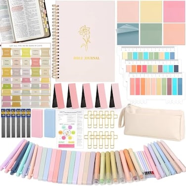 Flasoo 79 Pack Bible Study Supplies Journaling Kit for Women Prayer Journal Note Taking Annotation Kit Bible Tabs and Highlighters Set with Pencil Case and More Bible Study Tools