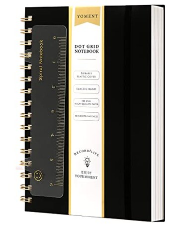 Yoment Dot Grid Spiral Notebook A5 Spiral Bullet Dotted Journal 160 Pages Thick Dot Paper Notebooks Plastic Hardcover Spiral Notebook 5x7 Wire Bound Notebooks for Note Taking School Office SuppliesBla