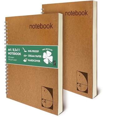 le vent 2 pack Grid Paper Large Spiral Notebook 85 x 11 with 100gsm Thick Paper Square Graph Quad Ruled Notebooks for Math Science Engineering 200 Pages of Lay Flat Ink Proof Paper A4