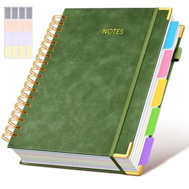 dilitego Hardcover Spiral Notebook journal with Removable Dividers Tabs 300 Pages Leather 5 Subject Notebook College Ruled 8x10 Large B5 Notebooks for Work School Note taking Lined Journal for WomenGr