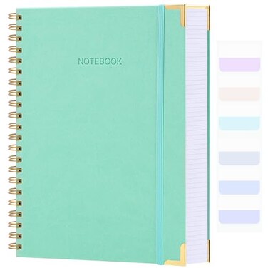 Amanple Graph Paper Notebook 85 x 11 Spiral Notebook 300 Page Hardcover Graphing Notebook for School Leather Notebooks for Work Engineering Thick Large A4 Grid Notebook 5 Squares 24Pcs Tabs Teal