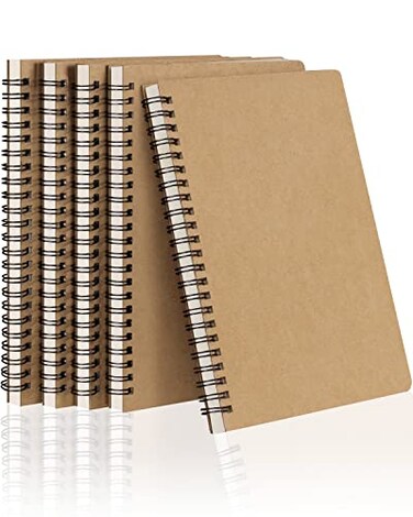 Dynta Spiral Notebooks A5 Lined 5Pcs College Ruled Journals Bulk Thick Paper for Work Study Notes Taking Gifts 120 Pages60 Sheets Kraft Brown