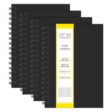 Ouzoustate Graph Paper Spiral Notebook A5 Grid Journal 562x 84 4 Pack 160 Pages 100GSM Thick Paper Hardcover Notebooks for Note Taking Engineering Graphing Work School SuppliesBlack