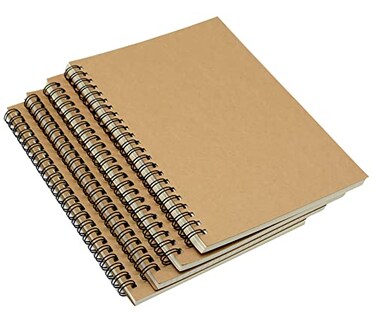 Yansanido Spiral Notebook 4 Pcs A5 Brown Craft Softcover 8mm Ruled 60 Sheets 120 Pages Journals for Study and Notes 4PCS Brown Lined