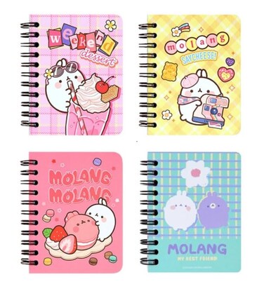 Molang MSGlobal 4 Pack Hard Cover Mini Ruled Spiral Notebook Small Notepads 35x4 4Designs About 85 Pages Per Book