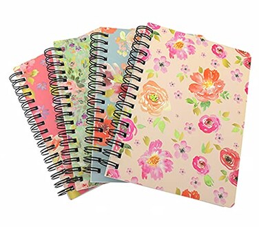 ALIMITOPIA 4 Pack A6 Spiral Notebook JournalWirebound Ruled Sketch Book Notepad Diary Memo PlannerA6 Size57X41 80 Sheets Flower A