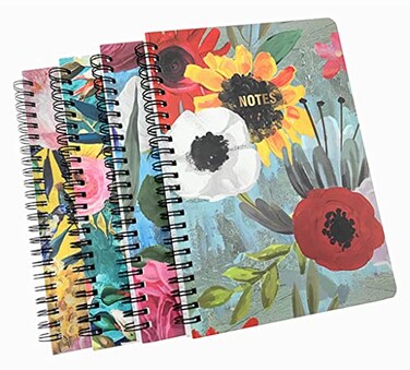 ALIMITOPIA Spiral Notebook JournalWirebound Ruled Sketch Book NotePad Diary Memo PlannerA5 Size83X57 80 sheets 4pcs with Painting Flower Patterns