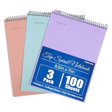 Mintra Office TOP BOUND Durable Spiral Notebooks Lavender Salmon Sage Green College Ruled 3pk
