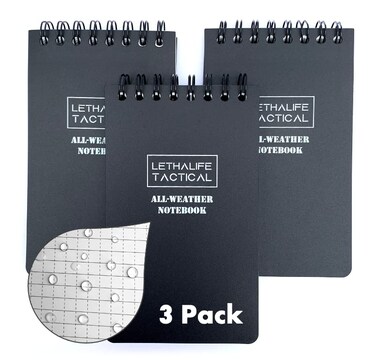 LETHALIFE All Weather Notebook 3x5 Water Proof Black 3Pack