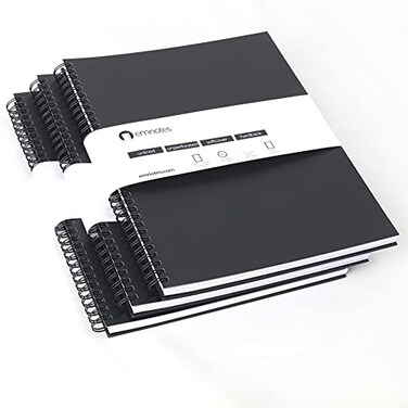 Emnotes Unruled Notebook Unlined Blank Paper 85 x 11 Inches 80 Sheets Black Softcover Pack of 3