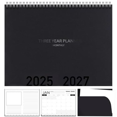 Bubbley 3Year Calendar Planner 20252027 Monthly Schedule Organizer Flip Calendar Diary with Tabs Spiral Bound Top Black 85 x 11 Inches