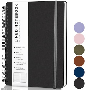 ABERLLS Lined Spiral Journal Notebook with 160 Pages 857in A5 Spiral Notebook Journaling Notebooks for Work School Women Men College Ruled Spiral Notebook Hardcover Leather Journals Black