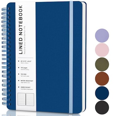 ABERLLS Lined Spiral Journal Notebook with 160 Pages 857in A5 Spiral Notebook Journaling Notebooks for Work School Women Men College Ruled Spiral Notebook Hardcover Leather Journals Blue