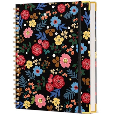 UEBZFOCS Cute Spiral Notebook Journal for Women 200 Pages Lined Notebooks 85 x 11 A4 Large Hardcover Spiral Journals with 100 GSM Thick Paper College Ruled Notebook for Writing Work School Rose Floral