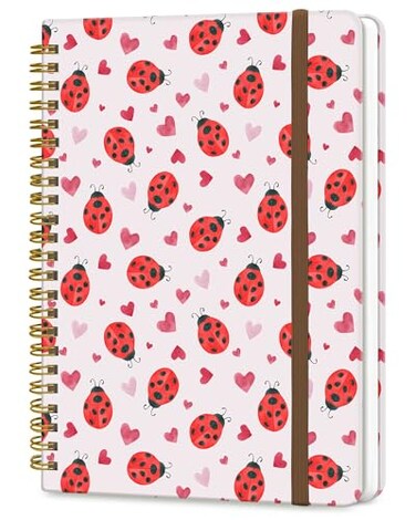 DHGPTS Spiral Journal Notebook A5 Cute Notebooks for Women Men College Ruled Hardcover Notebook for Work Note Taking 60 Pages DoubleWire Journals for Writing Cute Ladybirds