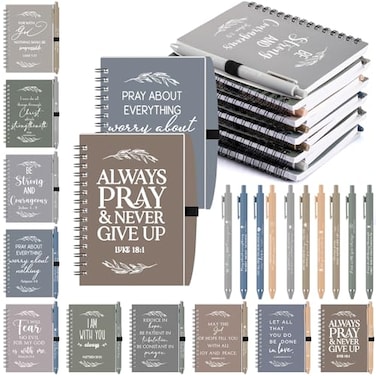 Kosiz 60 Pcs30 Set Fathers Day Christian Gifts Bulk Include Spiral Notebook and Bible Ballpoint Pen Prayer Journal Religious Scripture Notepad Church Gift for Dad Women Teacher Family Sunday School