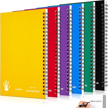 Lewtemi 6 Pack Small Left Handed Notebook 8x5 Lefty Spiral Notebooks Wire Bound Mini Notebook 50 Sheets College Ruled Paper JournalAssorted Colors