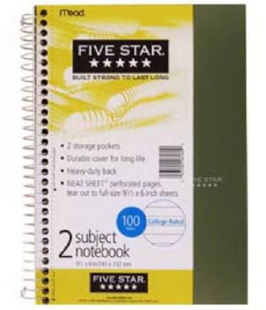 Mead 06180 100 Count White Paper 5 Star Wire Bound Notebook
